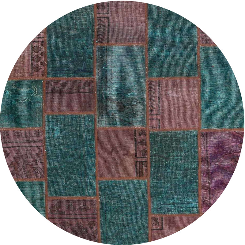 Tapis de zone turquoise/brun contemporain, Rond 4 pi