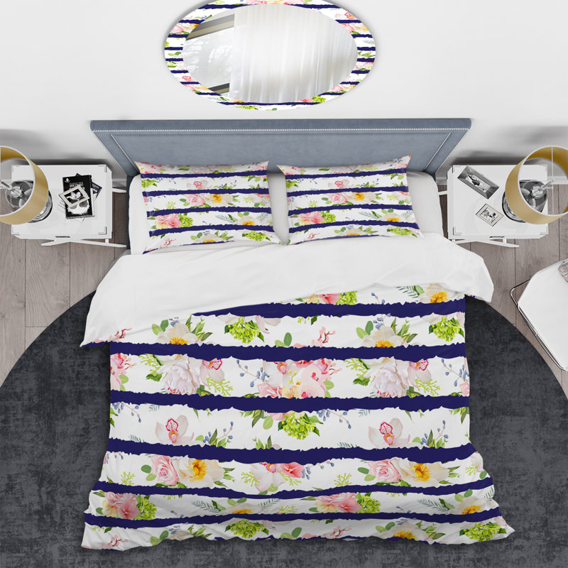 Pink/White Microfiber 3 Piece Duvet Cover Set, King Duvet Cover + 2 King Shams