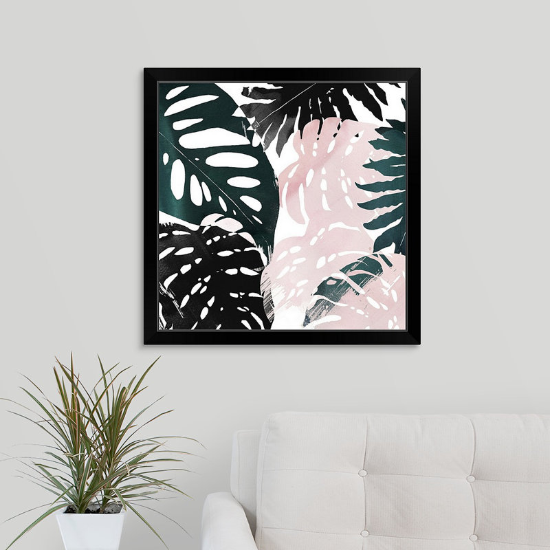 Novogratz « palm rosé i », reproduction d’art encadrée, Cadre noir, H 27 po x l 27 po x P 1 po