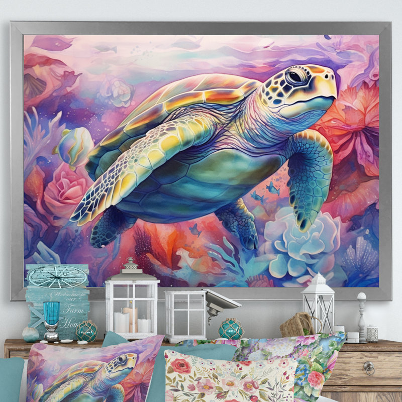 Tortue gracieuse - impressions sur toile d'animaux, H 24 po x l 32 po x P 1 po, Cadre simple argenté