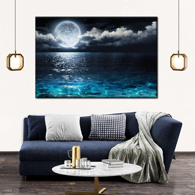 Full Moon Over The Sea Canvas Print, H 20 po x l 30 po x P 1,25 po