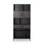  Bibliothèque haute avec tablettes ouvertes, portes d'armoire et tiroir, bibliothèque autoportante, gris