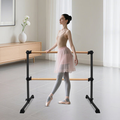 4FT Black Solid Wood Ballet Barre With Adjustable Range Of 6.7-46 Inches For Dance Practice