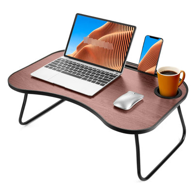 Foldable Wood Lap Desk With Smooth Surface And Cup Groove, A Useful Tool For ' Homework Adults' Work On Couch Great Office Tasks Schoolwork Long Trips