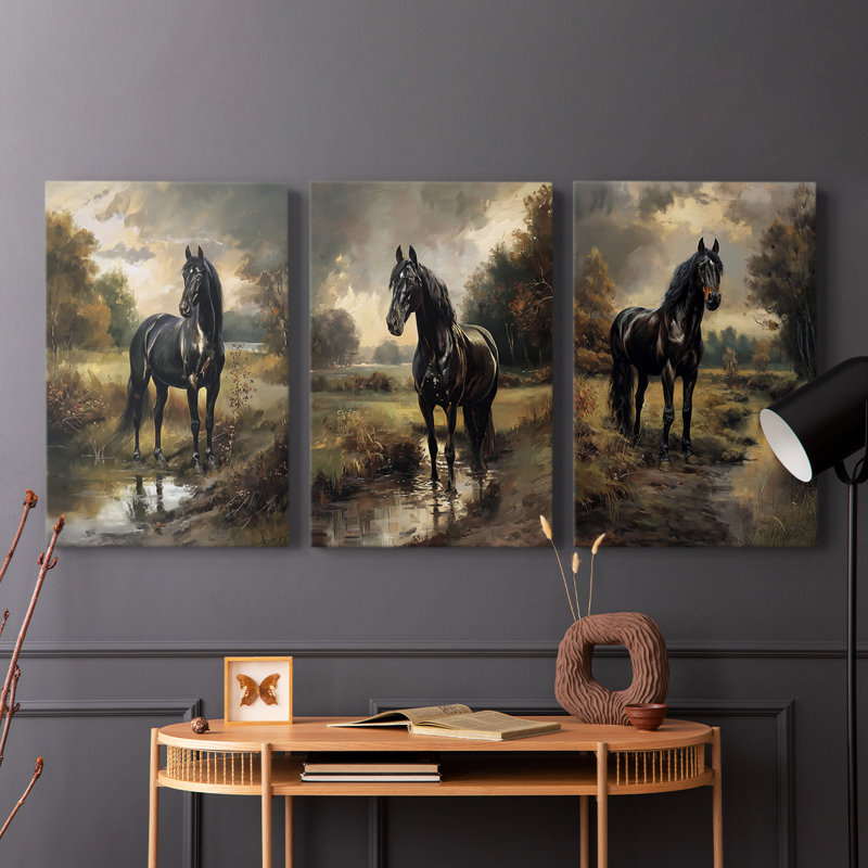 Equine Series CVII - Ensemble de toile tendue avec châssis Premium - Prêt à être accroché, H 27 po x l 18 po x P 1,1786 po