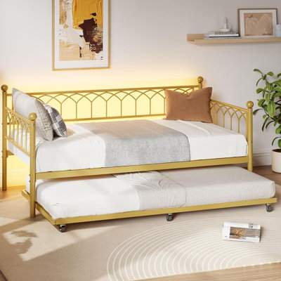 Twin Daybed with Trundle, Metal Twin Size Daybed with Pullout Trundle 6 Casters by Winston Porter