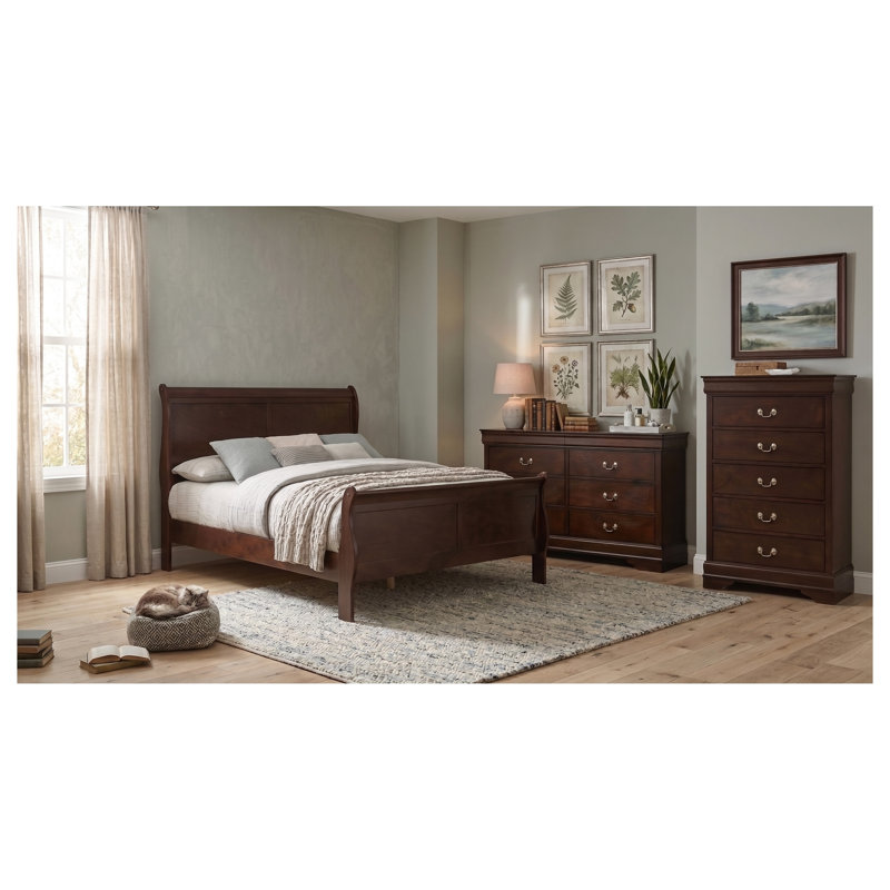 Ensemble de chambre à coucher 3 pièces Henri Charles Cappuccino Eastern King comprenant un lit traîneau, une commode et une commode haute.