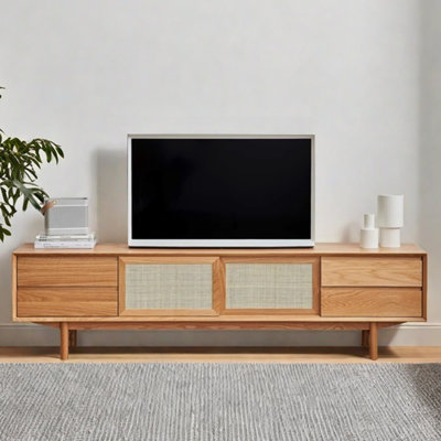 Meuble télé en bois massif de style rotin