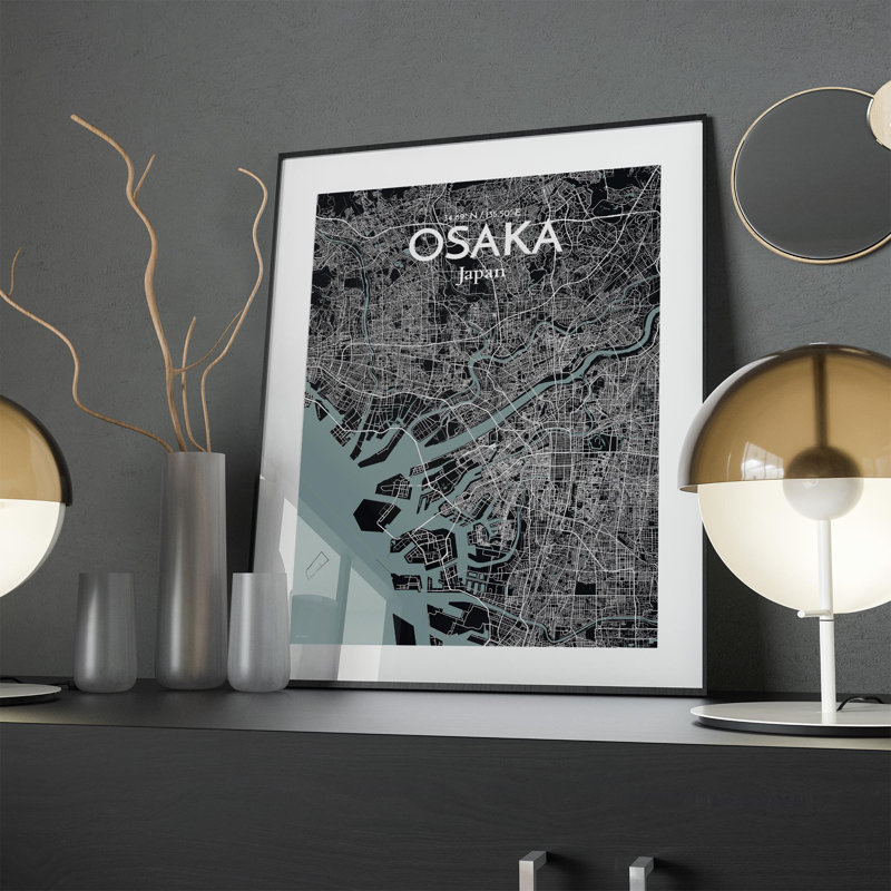 Osaka City Map In Midnight - No Frame Print, 24cm H x 18cm W x 0.05cm D