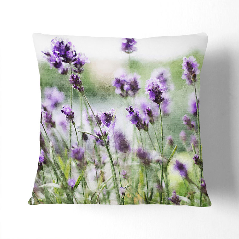 Lavender Vol.1 Painting Square Throw Cushion, 40cm H x 40cm W x 15cm D, White