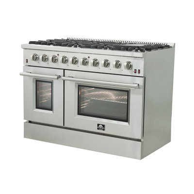Galiano 48-inch Gas Range Stainless Steel, 8 Burners, 107,000 BTU, Griddle, Double Ovens -  Forno, FFSGS6244-48