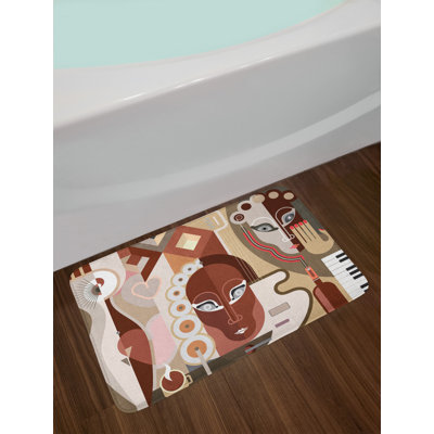 Abstract Fine Arts Composition Shapes instruments Keyboard and Faces Bath Rug