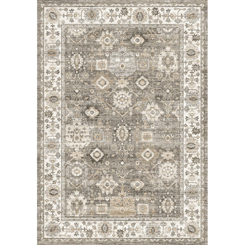 Eisenman Oriental Vintage Look Machine Woven Polyester Indoor Area Rug in Ivory, Beige, Brown, Gray, 2'x3'