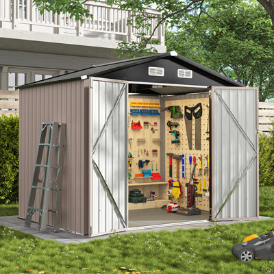 8X6 Ft. Outdoor Storage Shed With Floor And Double Doors, Black