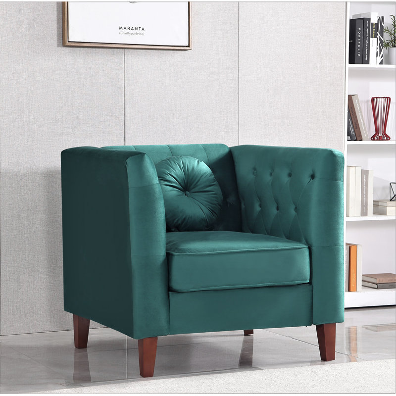 Fauteuil en velours l 35 po Druci, Velours vert
