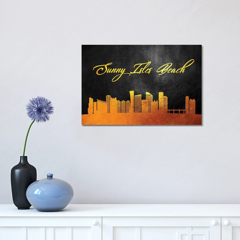 Sunny Isles Beach Florida Gold Skyline by Adrian Baldovino - Wrapped Canvas Print, 30.48 cm H x 45.72 cm W