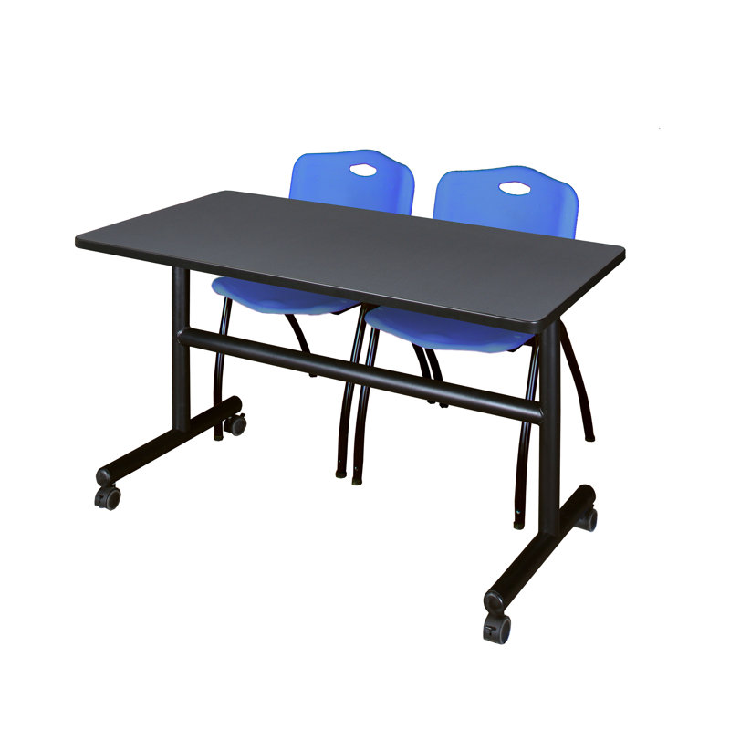 Table de nidification Nickls, 2 chaises empilables, H 29 po x l 48 po x P 24 po, Gris / Bleu