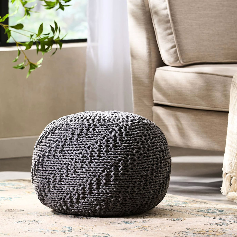 Pouf moderne tricoté en gris foncé pour animal de compagnie - Fascination faite à la main, 20 po x 14 po Grace ronde, 20 po