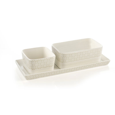Fleur De Lis Living Sandsmere Porcelain China Stainless Steel Serving Bowl
