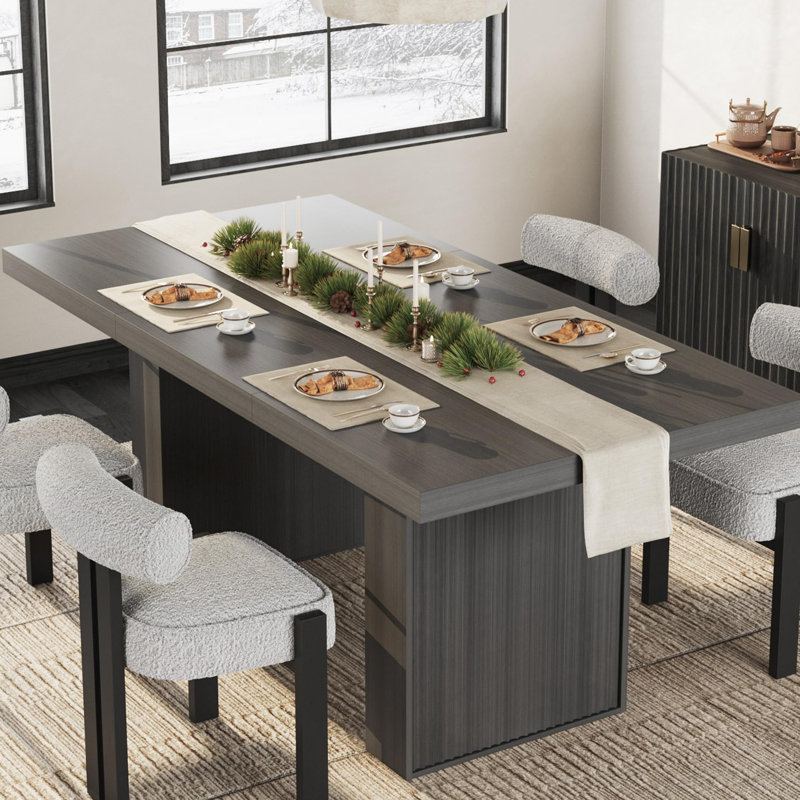 Table de salle à manger 70,8 "pour 6-10 avec rangement, table de cuisine rectangulaire moderne avec pieds cannelés, Gris