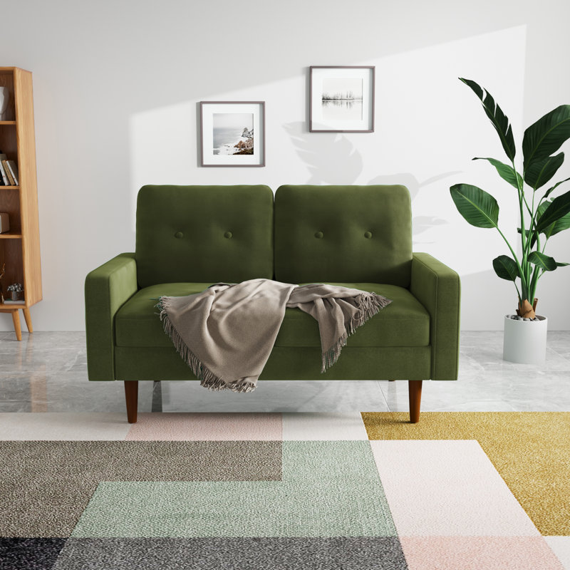 Causeuse à accoudoirs carrés de 58 po Madian, Velours vert olive, H 32,7 po x l 70 po x P 30 po