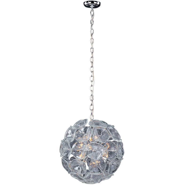 Lustre sphérique unique à 20 lumières Asherton, Murano transparent, Chrome poli