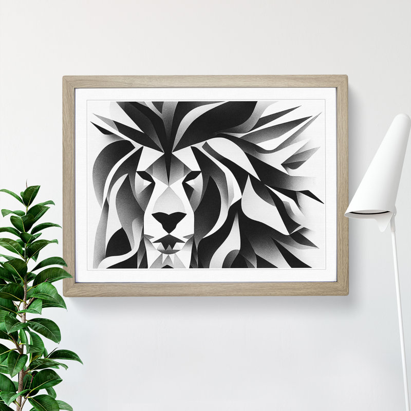 Abstract Lion - Framed Print, 25cm H x 34cm W x 2cm D, Oak