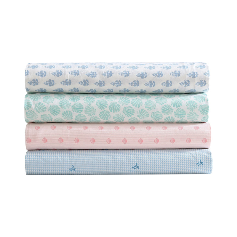 Blue Cotton Percale Queen Sheet Set with Turtle Print