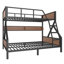 Lit superposé en métal industriel Fynora avec tablettes de rangement, éclairage intégré, conception silencieuse et détails à grain de bois-125427628-125427634