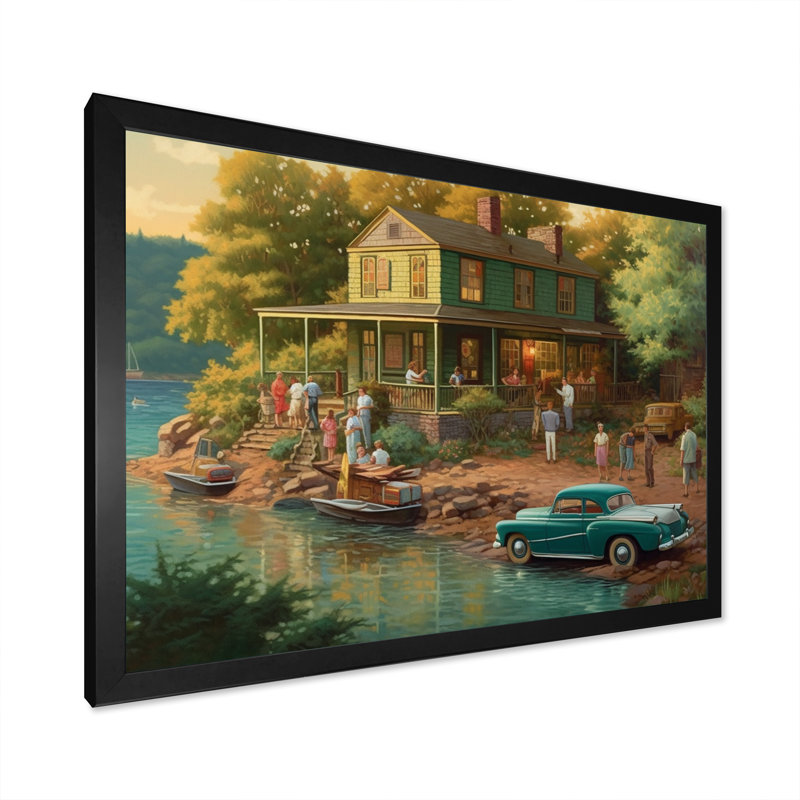 «Robun Summer Vaccation At The Cottage IV», reproduction sur toile, Cadre photo noir, H 12 po x l 20 po x P 1 po
