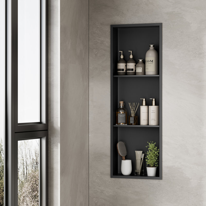 Bathroom Shower Niche Stainless Steel, 36x12 Shower Niche Insert Shelf, Vertical Horizontal Install, Matte Black