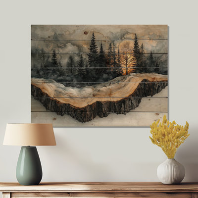 Tree 4 Seasons In A Forest Landscape I - Forest Wood Wall Decor - On Natural Pine Wood