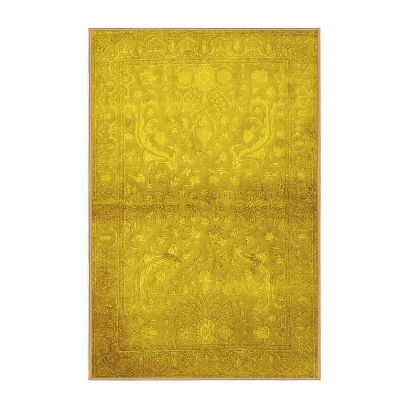 Tapis oriental jaune tissé à la machine Josafat, Rectangle 5 pi x 7 pi
