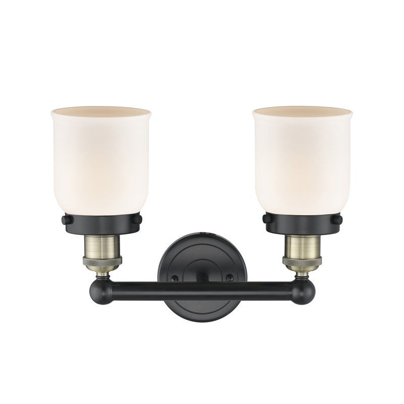 Éclairage pour meuble-lavabo à 2 lumières à intensité variable Corralitos, Blanc mat, Laiton antique noir