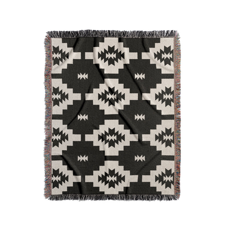 Couverture en mélange de coton Hinto South Western, Noir/Blanc cassé, L 70 po x l 50 po