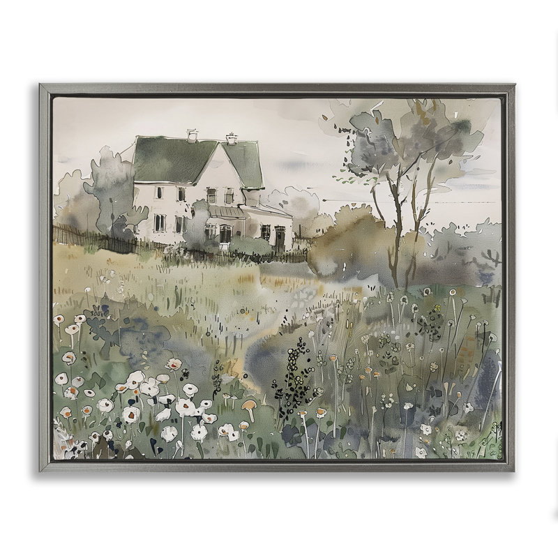 Toile flottante abstraite, "English Cottage View", conception par Annabelle Hall, H 25 po x l 31 po