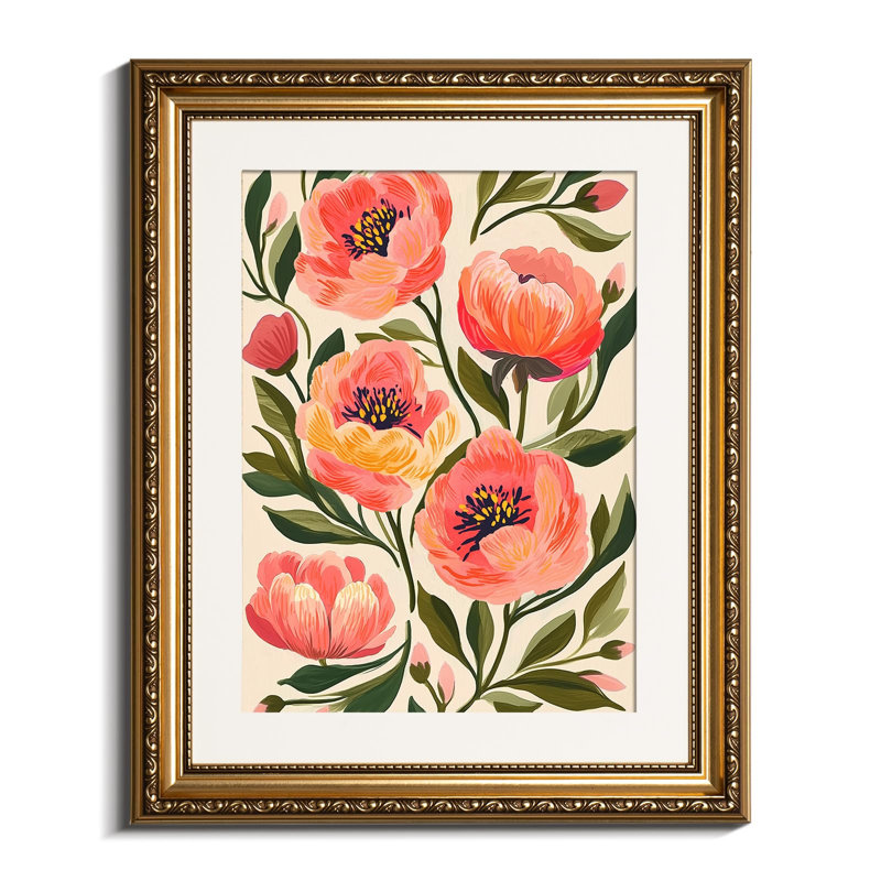 «Blooming Flowers», art mural encadré doré