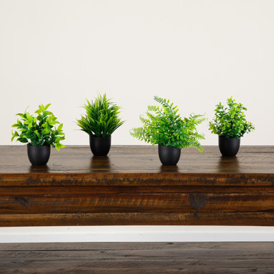 7 po Ensemble de 4 plantes botaniques artificielles en pot carré noir