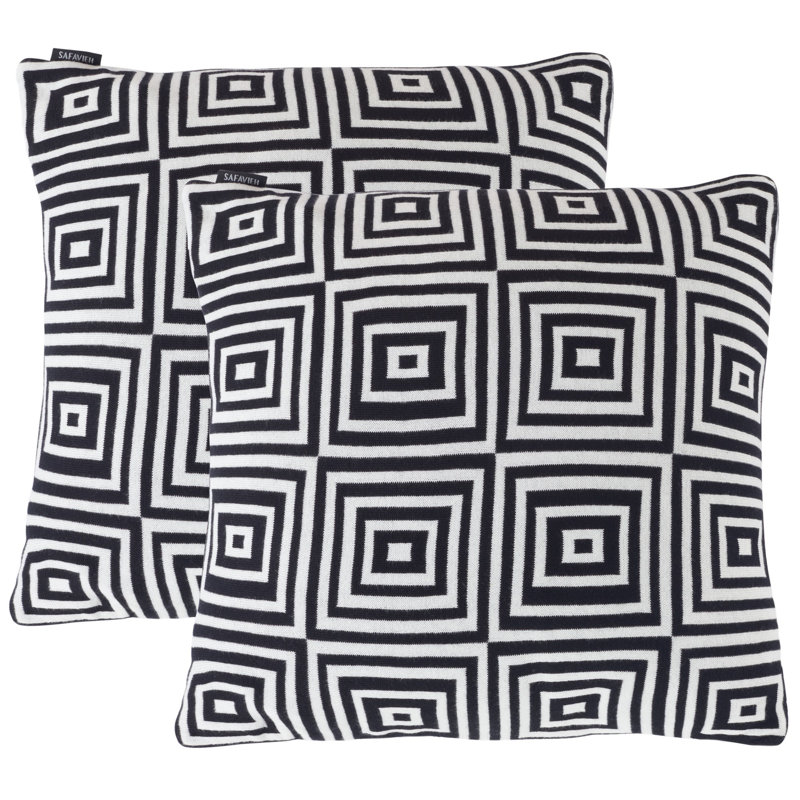 Black and Ivory Geometric Square Cotton Blend Pillow Set