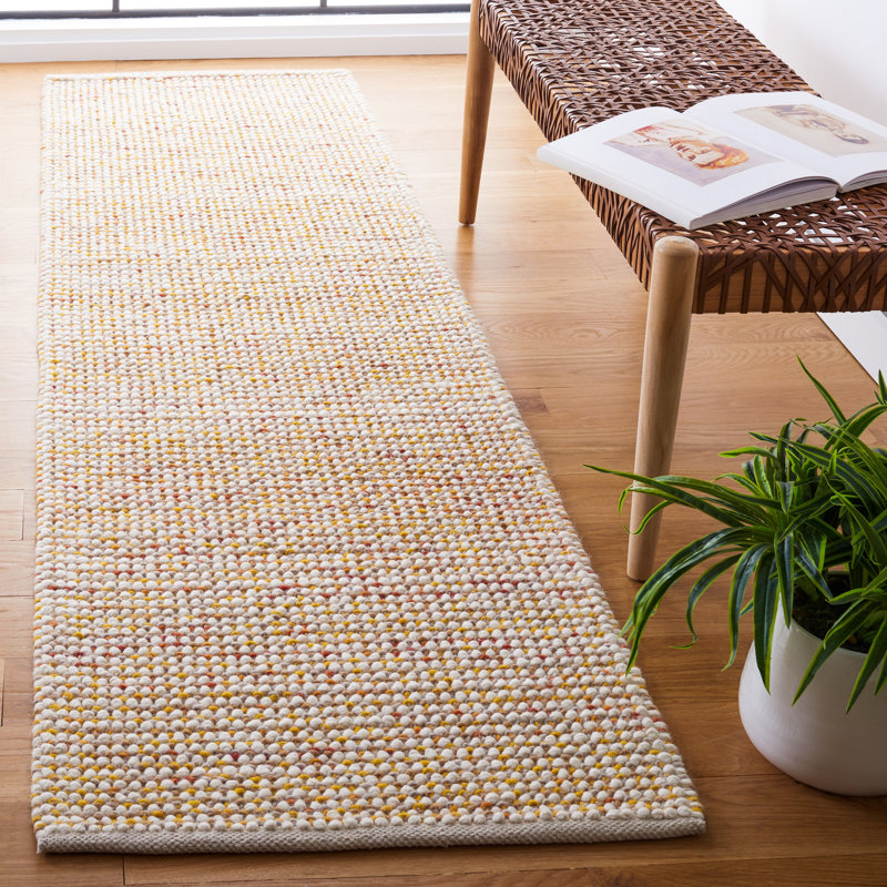 Tapis ivoire / jaune en laine tissé à la main Ardonia, Tapis de couloir 2 pi 3 po x 8 pi