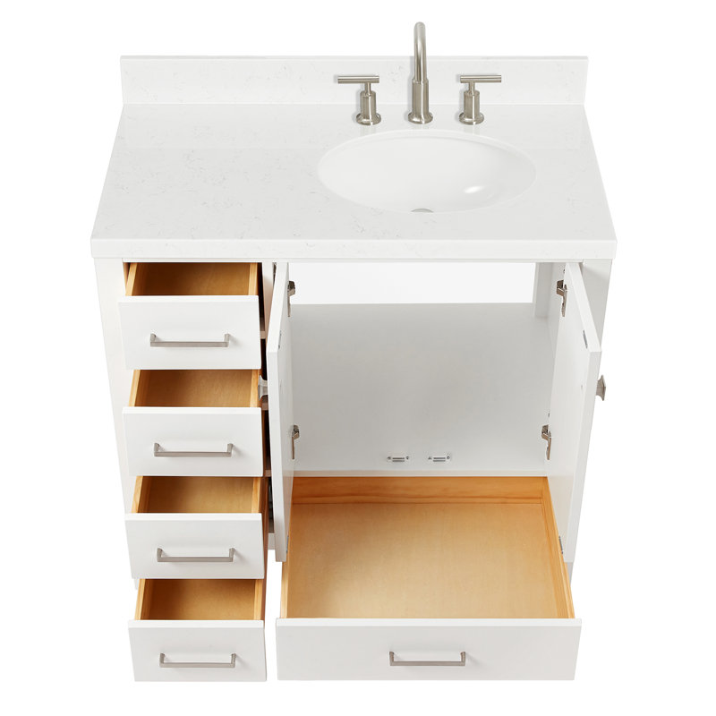  Meuble-lavabo simple 36,25 po avec comptoir en quartz, Blanc