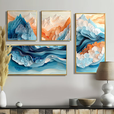 Biomorphism Glacial Abstract Landscape III - Art mural abstrait 4 pièces