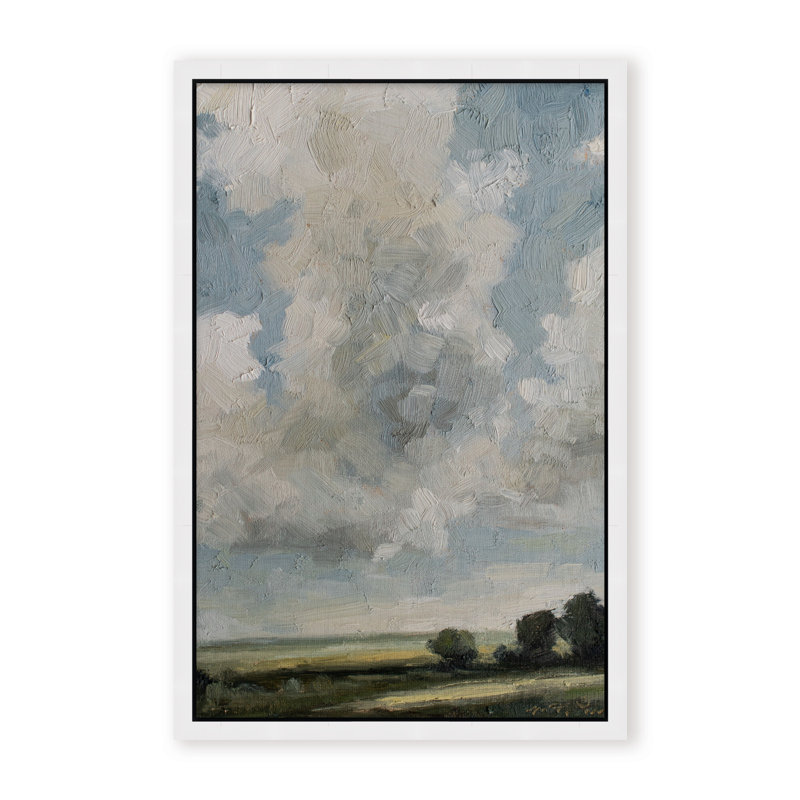 Nature Inspired Surreal Vistas: Abstract Realism Of Hills And Cloudy Skies, 36" H x 24" W x 1.125" D, Framed Print, White