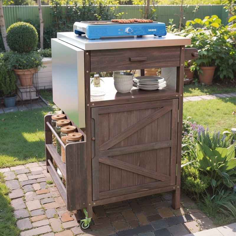 Chariot pour barbecue en bois 40,5 po avec roues verrouillables, Brun