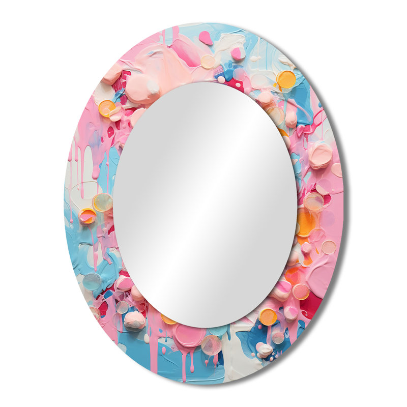 Fusion mélodique rose I - miroir décoratif ovale abstrait sur métal, H 43 po x l 33 po