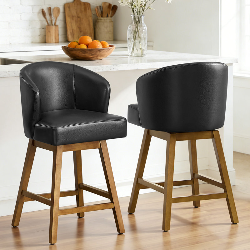 Swivel Upholstered Counter Stool with Solid Wood Frame