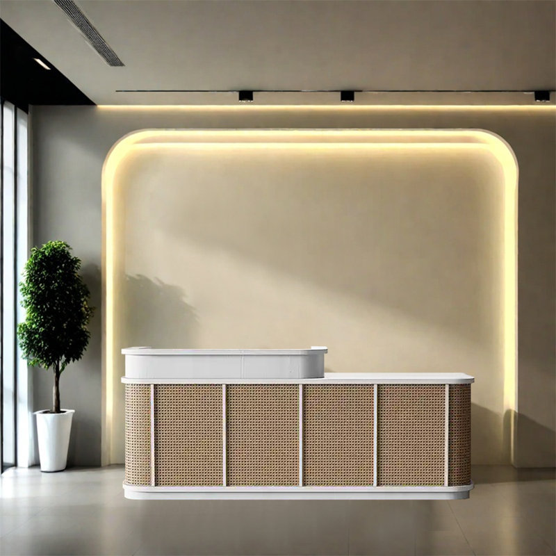 110.23-Inch White Multi-Functional Front Desk, Computer Desk, Writing Desk with Locking Drawer, No Assembly Required