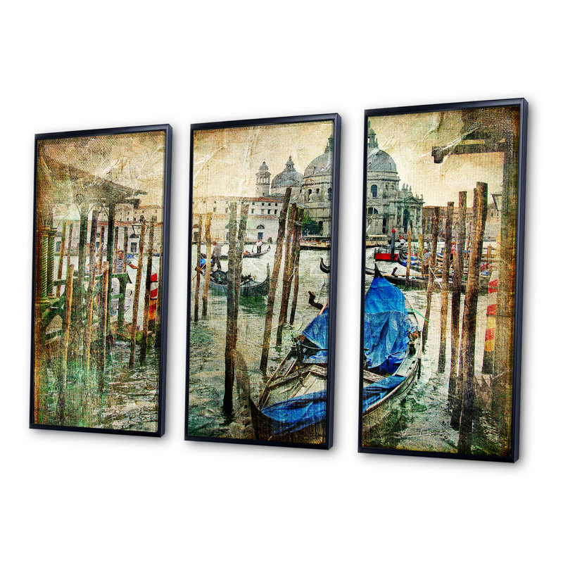 «Beautiful Venice», ensemble de 3 toiles encadrées, Noir, H 28 po x l 36 po x P 1 po