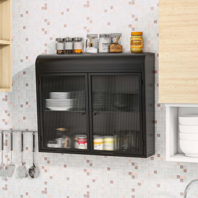Armoire murale polyvalente en métal avec portes et tablettes en verre trempé pour diverses pièces