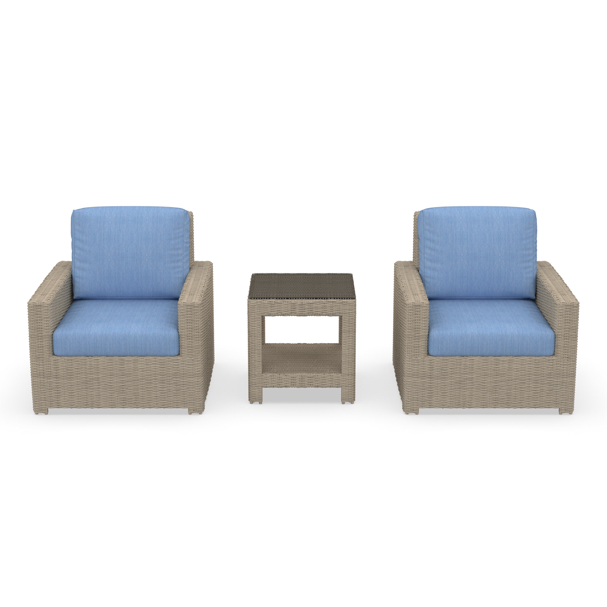 Outdoor Patio Lounge Chair With End Table Set And Sunbrella Cushions, Cast Ocean